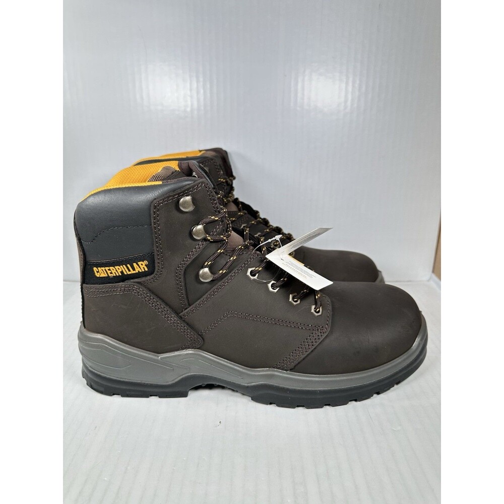 Size 13 Wide Caterpillar Cat Striver Soft Toe Slip Resistant Brown Leather Boots